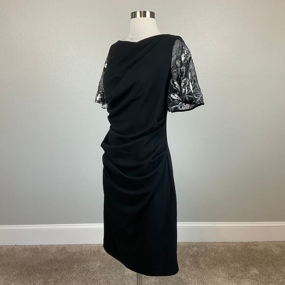 Betsy & Adam Embroidered Short Flutter Sleeve Sheath Cocktail Dress Black Size 8 - Picture 5 of 13